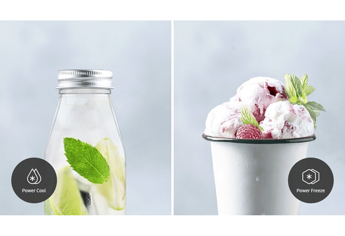 Απεικονίζεται ένας χυμός στα αριστερά της εικόνας και ένα παγωτό στα δεξιά, με picto 